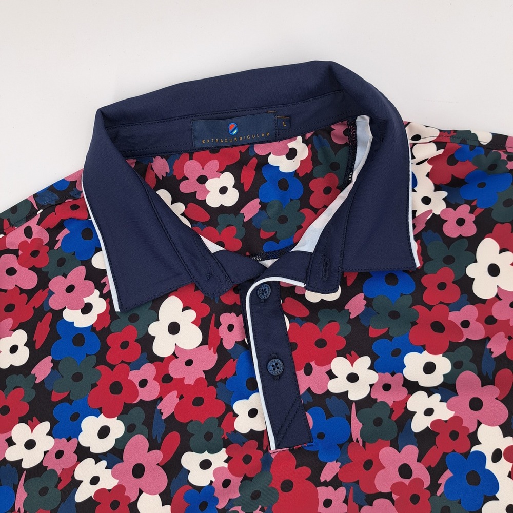 Extracurricular Mens Large Floral Golf Polo Shirt Multicolor Short Sleeve Preppy